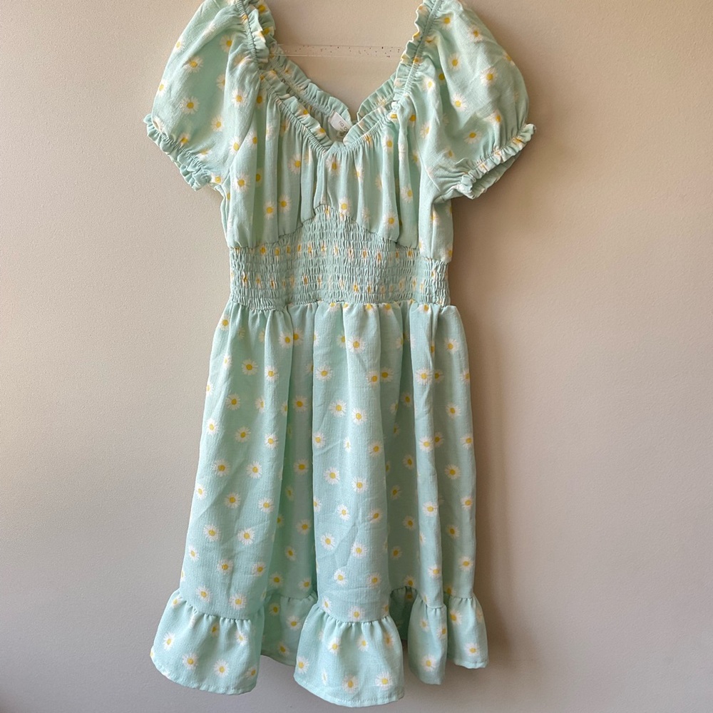 Green Ruffled Smocked Sundress with Puff Sleeves
